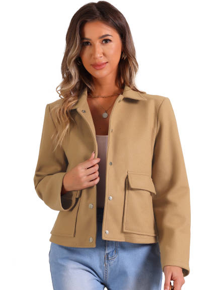 Allegra K - Winter Button Down Cropped Coat