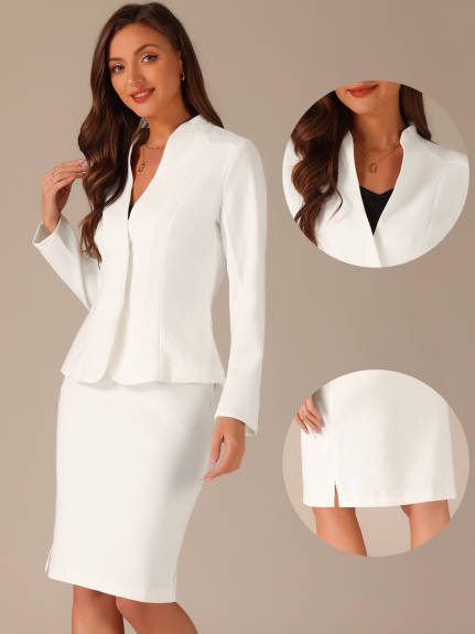 Allegra K - Collarless Blazer and Pencil Skirt Suit