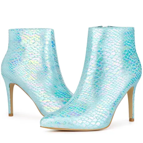 Allegra K - Snakeskin Printed Pointed Toe Ankle Boots