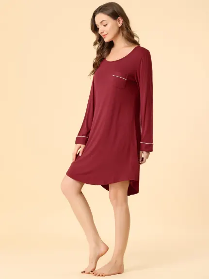 Allegra K- Round Neck Long Sleeve Sleepwear