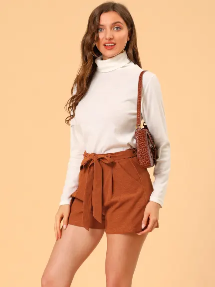 Allegra K - Casual Straight Leg Belted Corduroy Shorts