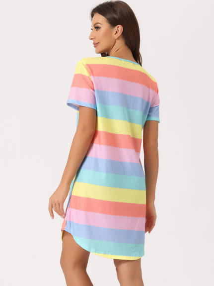 cheibear - Striped Short Sleeve Nightshirt