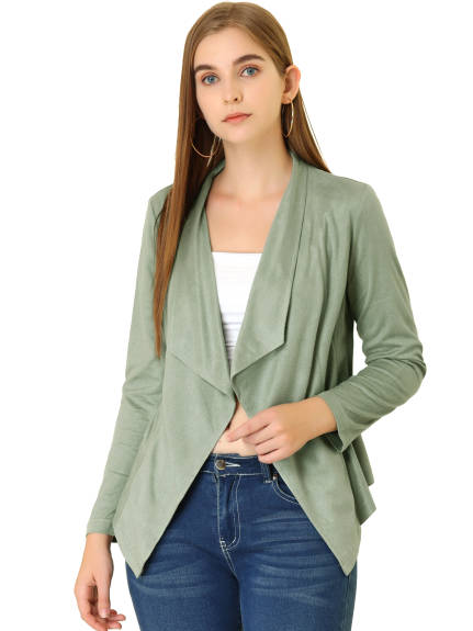 Allegra K- Zipper Cuffs Draped Front Faux Suede Jacket