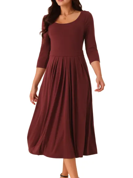 INSPIRE CHIC - Crewneck Pleated Swing Maxi Dress