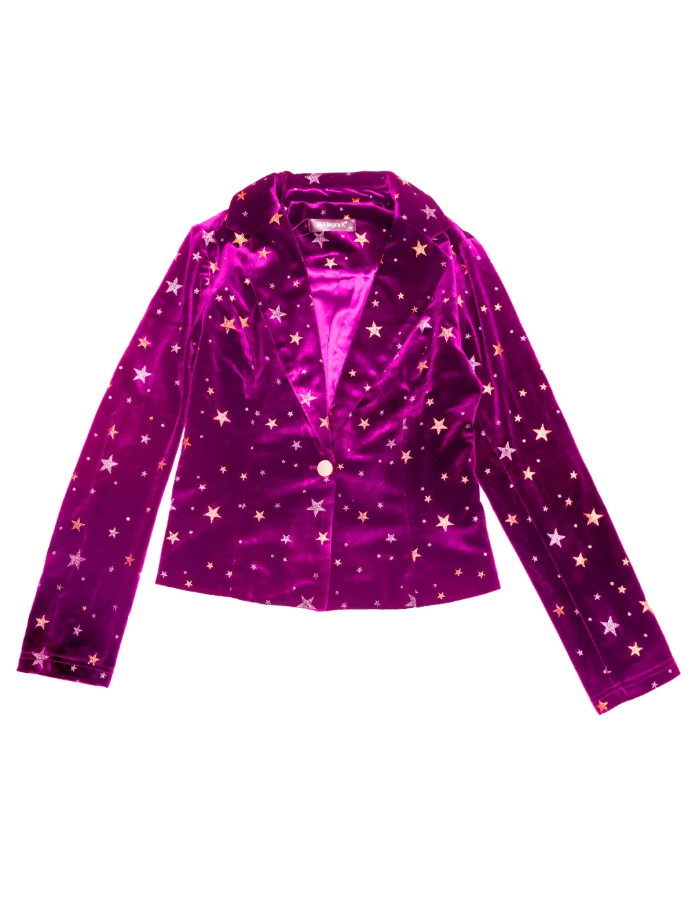 Allegra K - Long Sleeve Printed Velvet Blazer