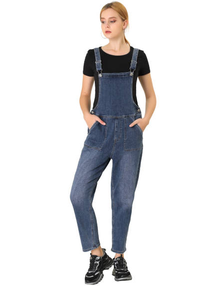 Allegra K - Casual Adjustable Bib Long Denim Overalls Pants