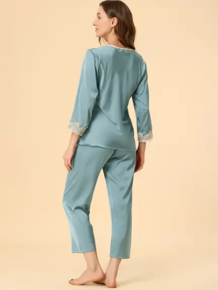 Allegra K - Lace Trim Solid Pajama Sets