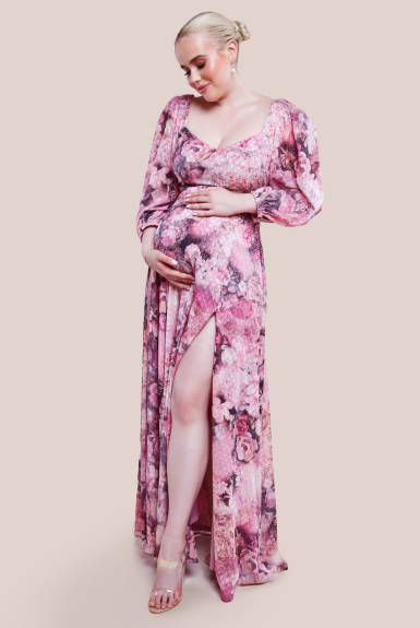 Goddiva - Printed Shirred Back Maxi Dress - Maternity