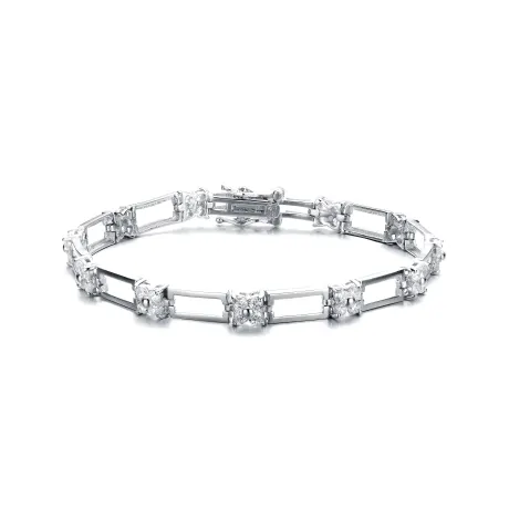 Genevive Bracelet en argent sterling plaqué or blanc avec motif floral en oxyde de zirconium transparent