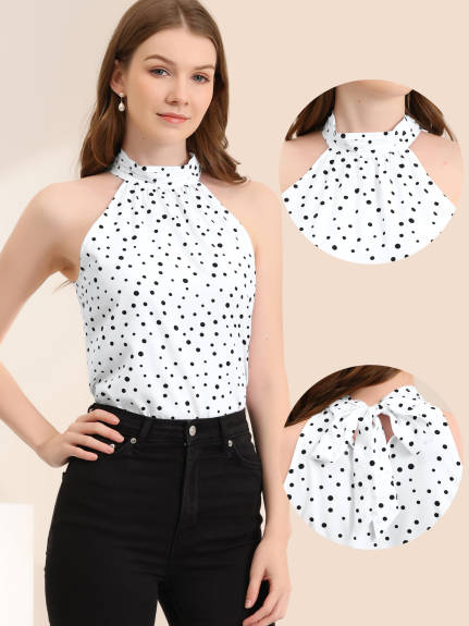 Allegra K - Polka Dots Elegant Tie Back Halter Neck Top