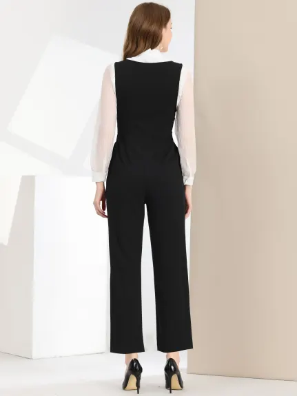 Allegra K - High Waist Wide Leg Pants Work Jumpsuit