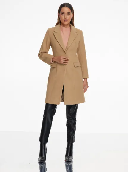 Allegra K - Notch Lapel Single Breasted Overcoat