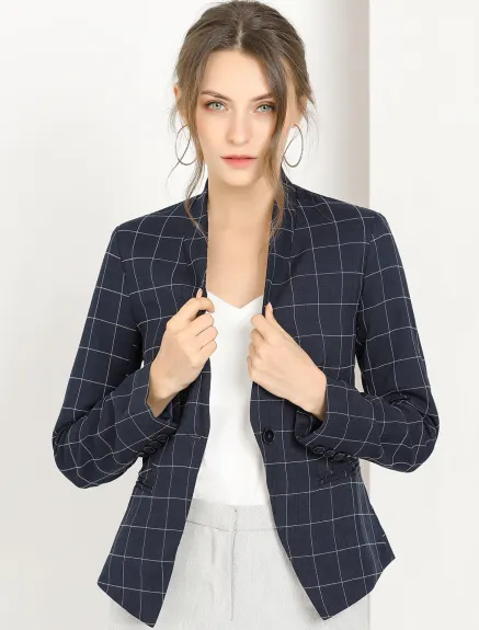 Allegra K- Blazer à carreaux col à bouton unique