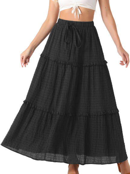 Allegra K - High Waist Tiered Boho Maxi Skirt