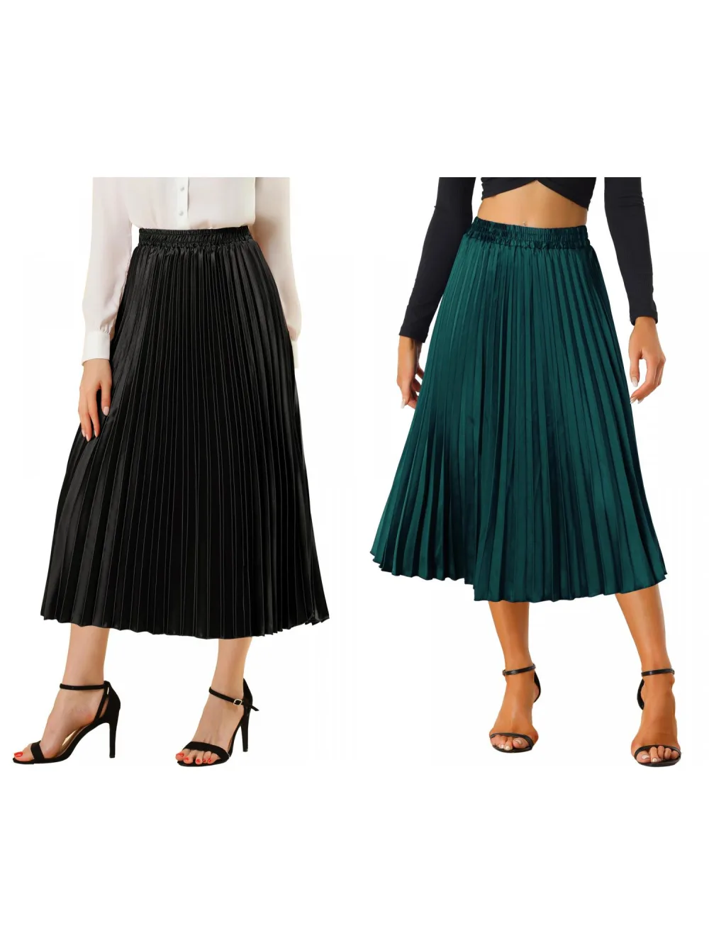 Allegra K - Elastic Waist Accordion Pleated Midi Skirt