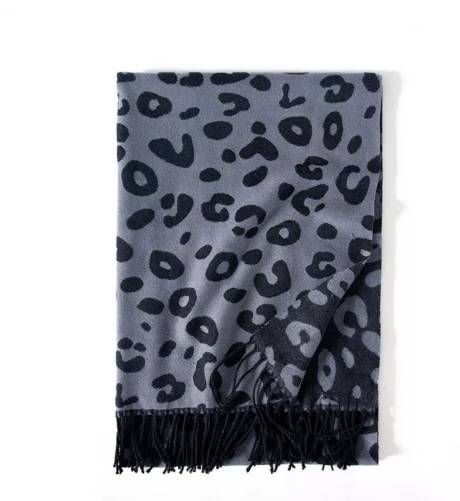 Leopard Print Fringe Scarf in Gray and Black - Don't AsK