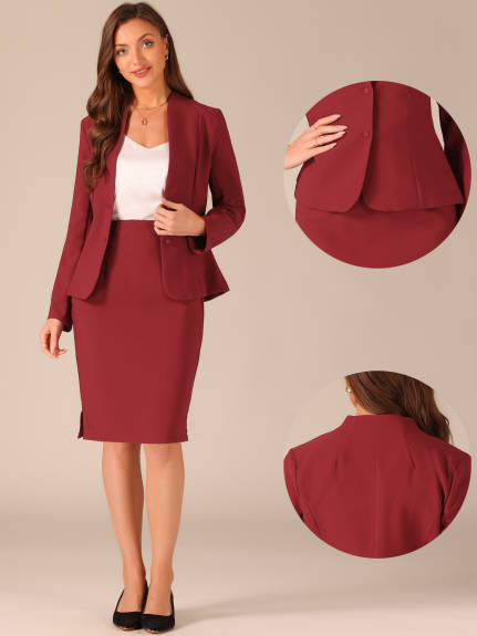 Allegra K - Collarless Blazer and Pencil Skirt Suit