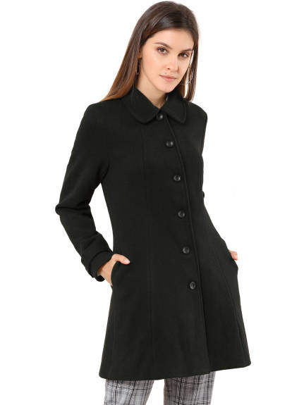 Allegra K- Peter Pan Collar Single Breasted Overcoat