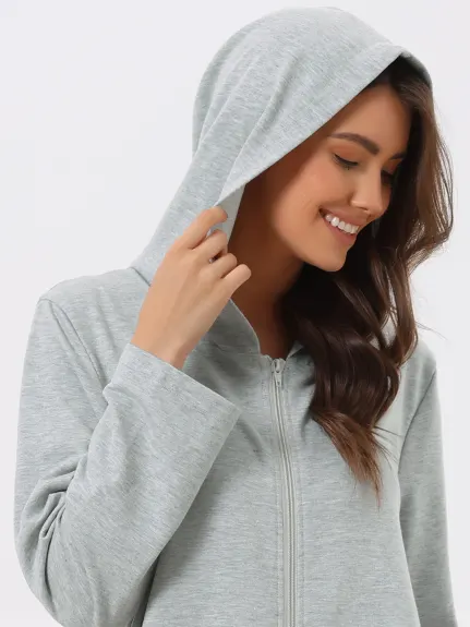 cheibear - Zip Front Hooded Long Nightshirt