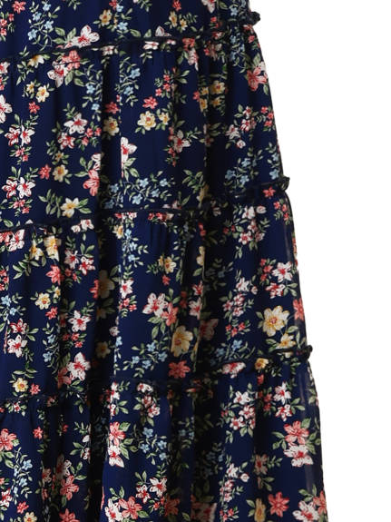 Allegra K- Floral Tiered A-Line Long Chiffon Skirt