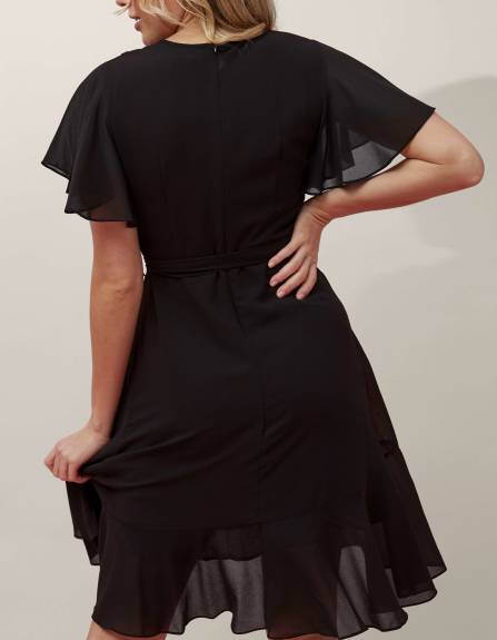 Annick - Corrine Robe Portefeuille Nouer à la Taille Noir