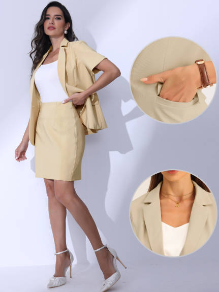 Allegra K - Summer Blazer Skirt Work Suit