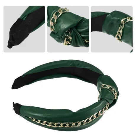 Unique Bargains - PU Leather Chain Decor Cross Knot Headbands