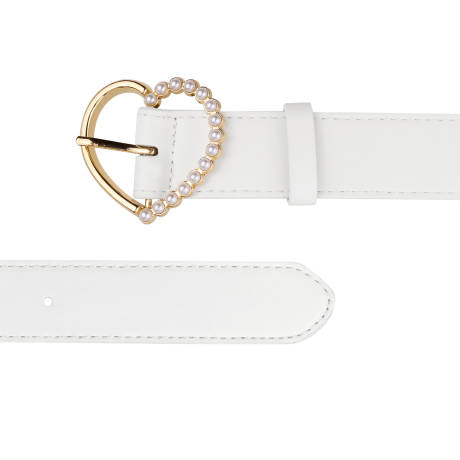 Allegra K- Heart-Shaped Buckle Bead Belt Waistband