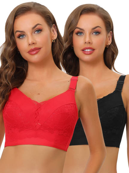 Allegra K- Full Coverage Longline Wirefree Bra Pack, Red