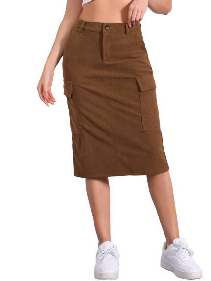 Allegra K - High Waist Corduroy Cargo Skirt