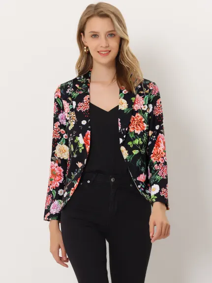 Allegra K- Open Front Casual Crop Suit Blazer Jacket