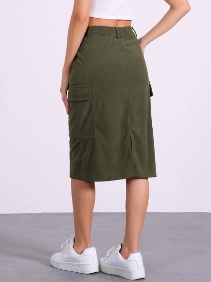 Allegra K - High Waist Corduroy Cargo Skirt