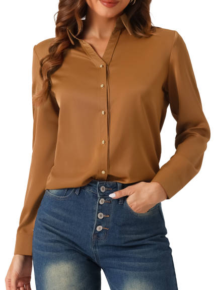 Allegra K- V Neck Long Sleeve Chiffon Work Shirt