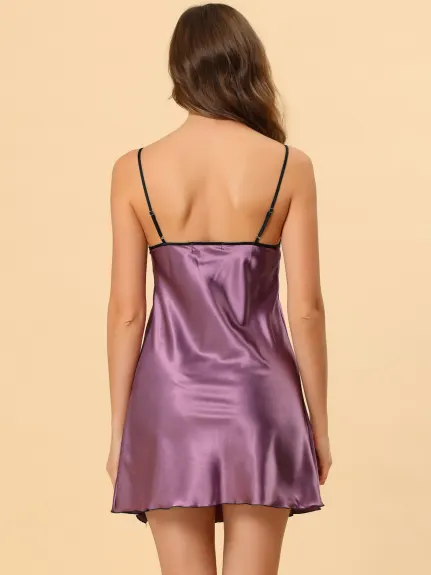 Cheibear - Robe Lingerie Satin Mini Chemise de Nuit