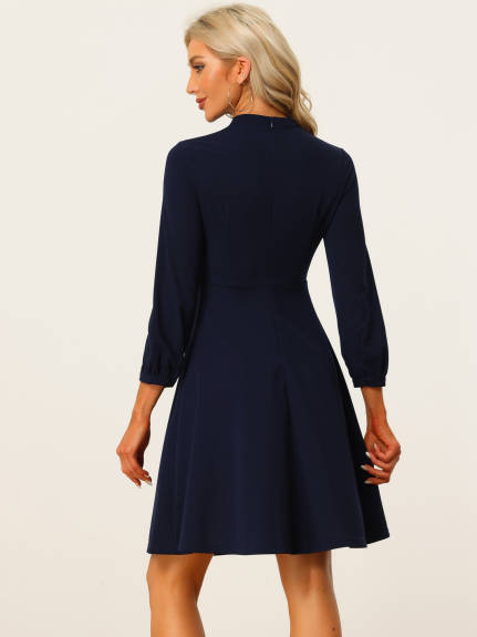 Allegra K- Keyhole 3/4 Sleeve Mock Neck A-line Cocktail Dress