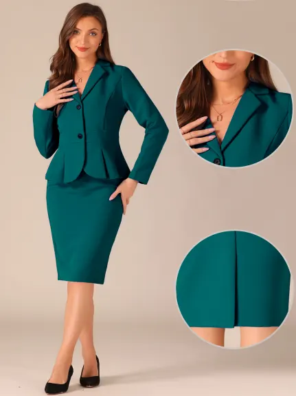 Allegra K- Suit Set-2 Pieces Peplum Blazer and Pencil Skirt