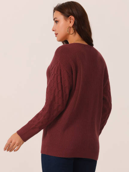 Allegra K - Lace V Neck Drop Shoulder Sweater