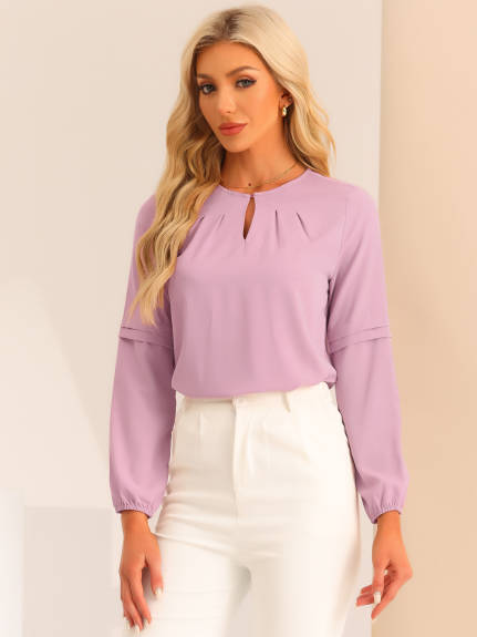 Allegra K - Keyhole Neck Long Sleeve Elegant Blouse