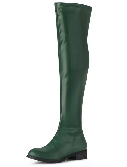 Allegra K- Low Block Heel Solid Thigh High Boots