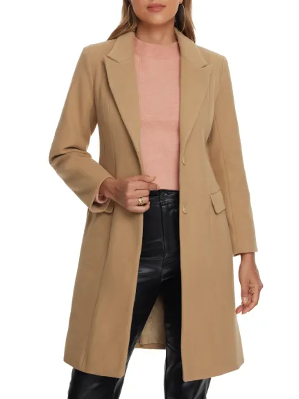 Allegra K - Notch Lapel Single Breasted Overcoat