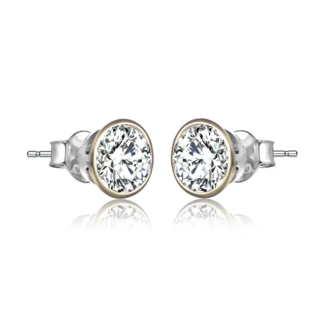 Genevive Sterling Silver with Clear Cubic Zirconia Stud Earrings