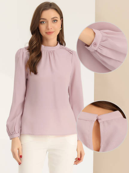 Allegra K- Chiffon Mock Neck Shirt Blouse