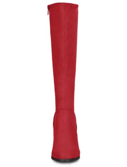 Allegra K- Side Zipper Chunky Heel Knee High Boots