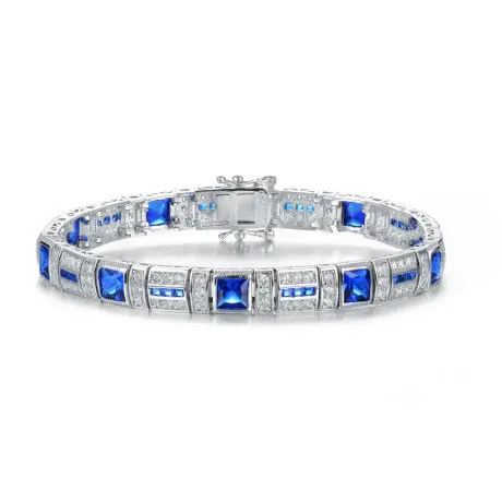 Genevive Sterling Silver White Gold Plated with Colored Cubic Zirconia Tennis Bracelet