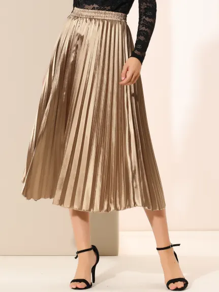 Allegra K - Elastic Waist Accordion Pleated Midi Skirt