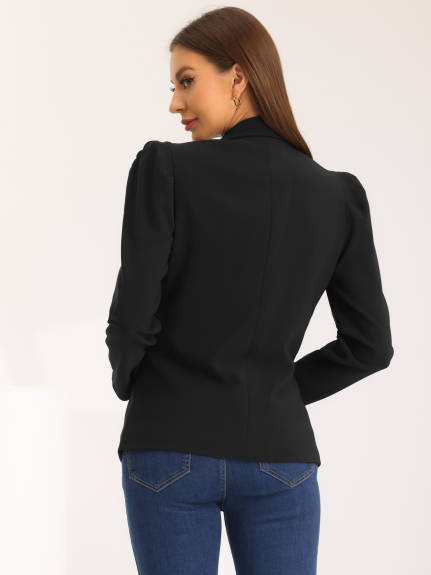 Allegra K - Shawl Collar Puff Sleeve Business Blazer