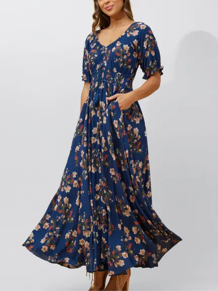 Annick - Carla Maxi Dress Floral Puff Short Sleeves