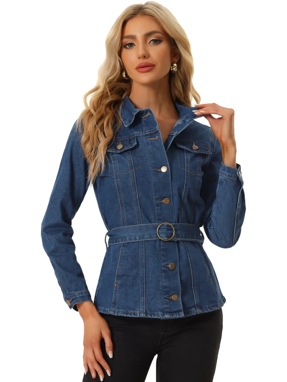 Allegra K- Denim Button Up Washed Jackets