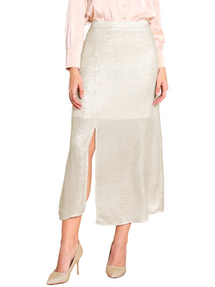 Hobemty - Shiny Slit Midi A-Line Skirt