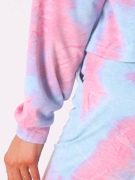 Allegra K - Tie Dye Pullover Hoodie Jogging Tracksuit